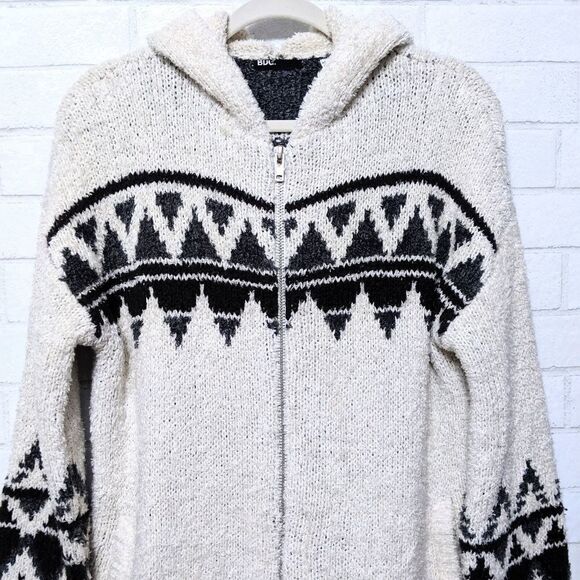 BDG Southwest Fuzzy Long Zip Hood Sweater S - Picture 3 of 10